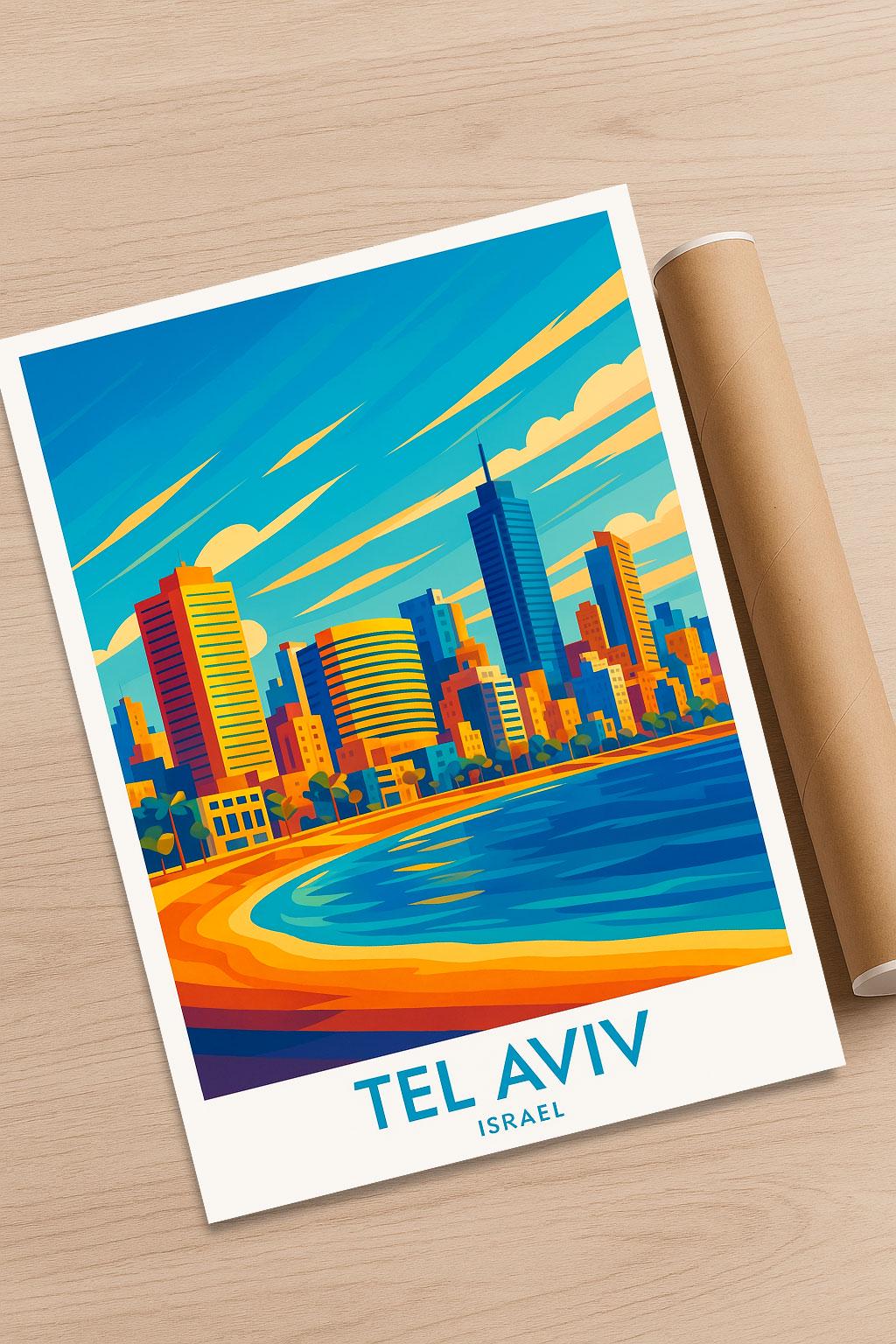 Tel Aviv Travel Poster: Mediterranean Coastal Israel Art Print