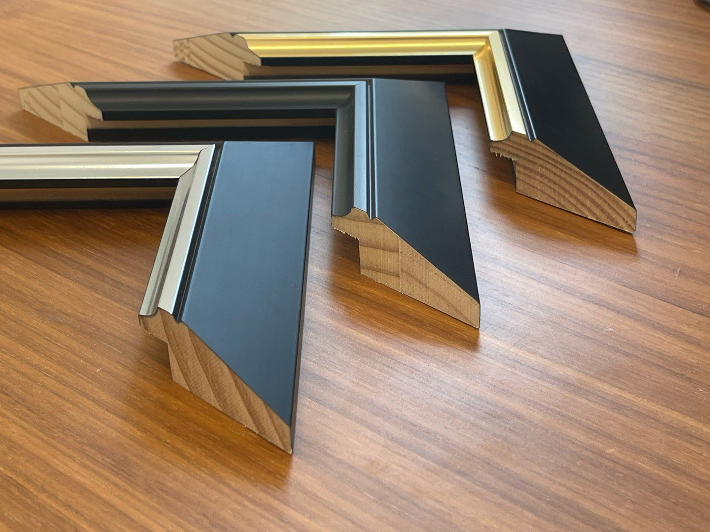 Handmade Matte Black Picture Frame: Gold/Silver Edge, Solid Pine Wood