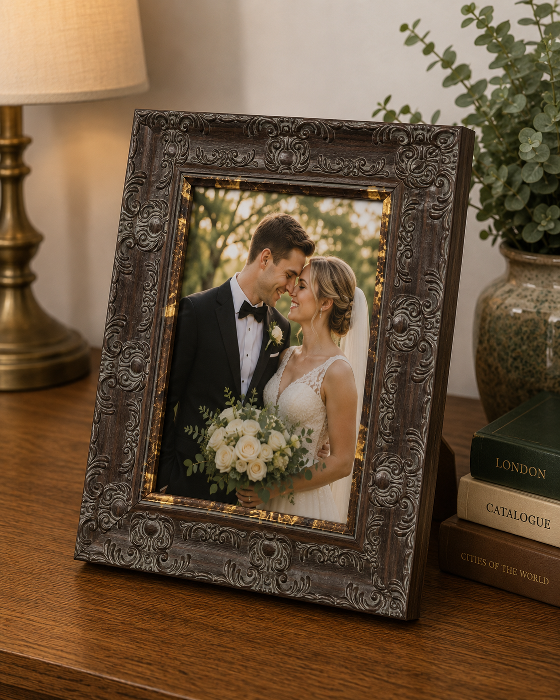 Venice Ornate Shabby Chic Antique Style Picture Frame - Walnut Gold edges