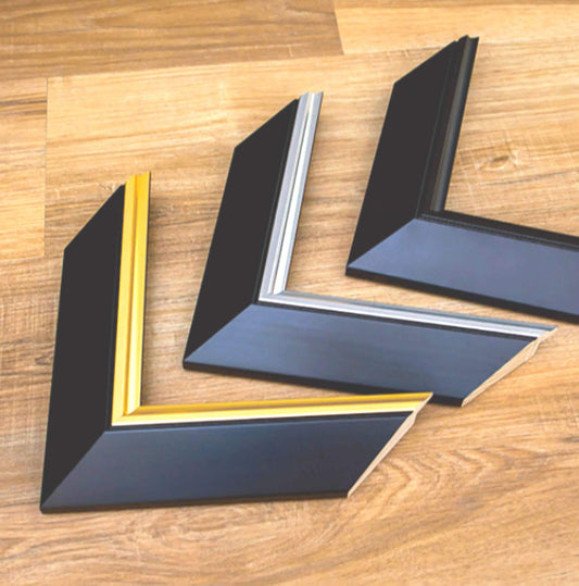 Handmade Matte Black Picture Frame: Gold/Silver Edge, Solid Pine Wood